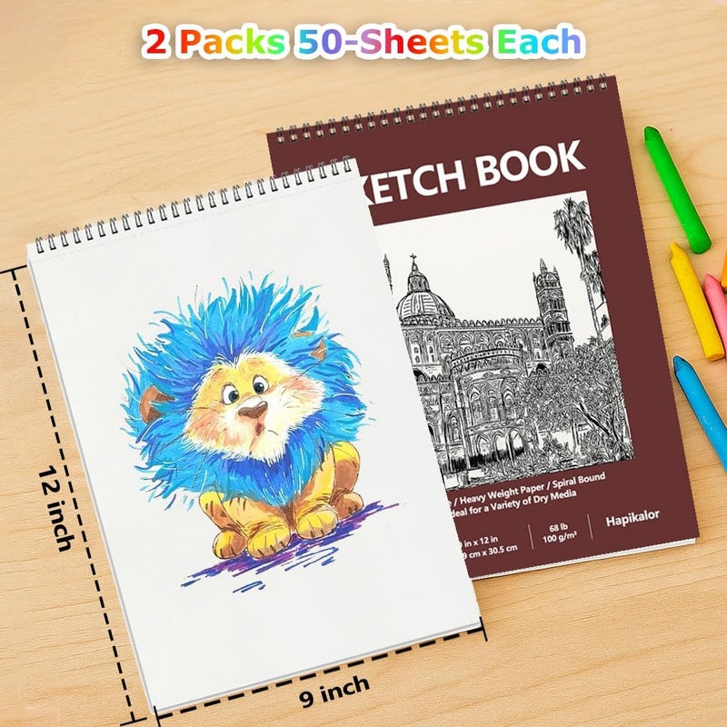 Hapikalor 9" x 12" Sketch Book, 2-Pack 50 Sheets Spiral Bound Art Sketchbook, Acid Free Artist Drawing Book Paper, Art Supplies for Kids, Craft Activities, Sketch Paper for Drawing Coloring Sketching(Brown) - Image 3
